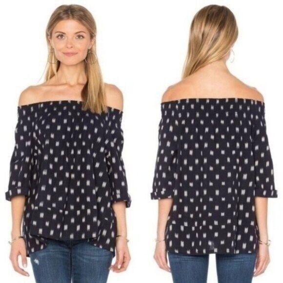 CURRENT ELLIOT | Smock Dotted Ikat Polka Dot Tee Blouse Blue Sz 1 / S - Picture 1 of 12
